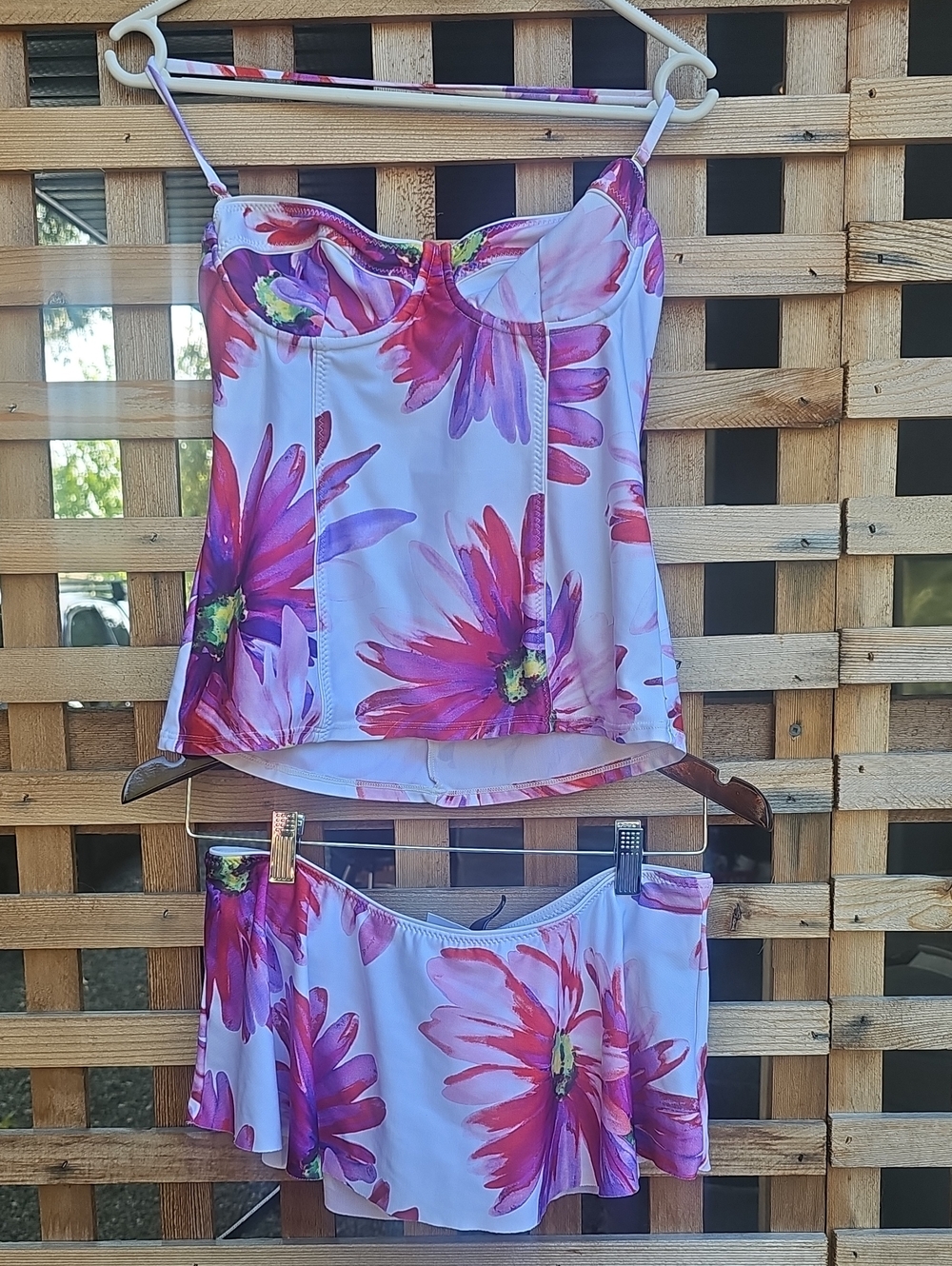 Allen B. By Allen Schwartz White Tankini with Pink and Purple Floral Print